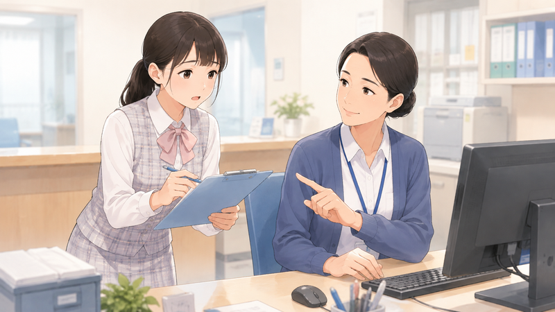 自宅で教材とノートを使い、医療事務の基礎知識を学んでいる女性の様子