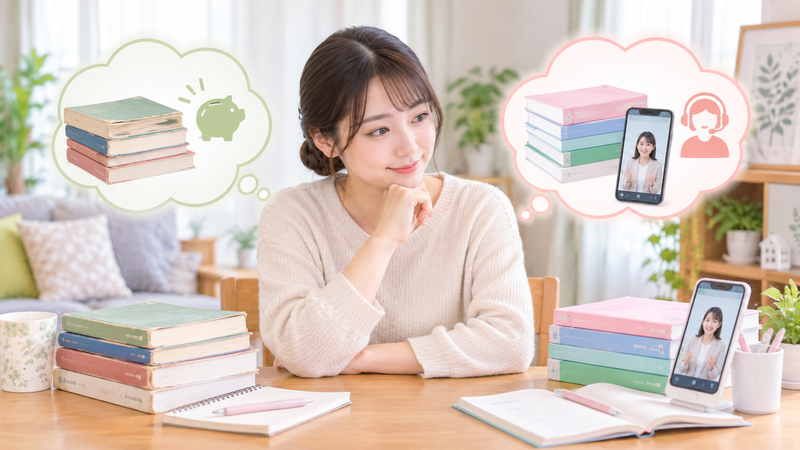 ユーキャン医療事務の中古教材と正規受講を学習目的に合わせて比較するイメージ