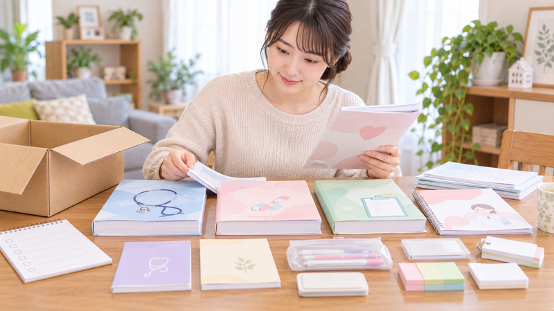ユーキャン医療事務の中古教材を購入前にテキストや問題集のセット内容まで確認するイメージ