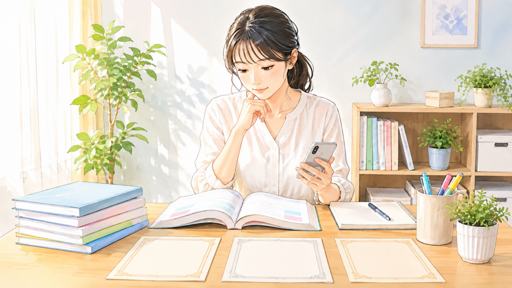 ユーキャン医療事務と医療事務管理士・メディカルクラークの違いを比較している様子