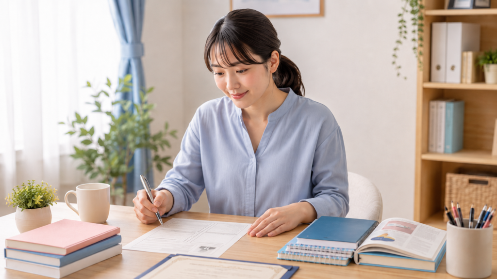 ユーキャン医療事務の資格取得後に履歴書へ資格を記入している様子