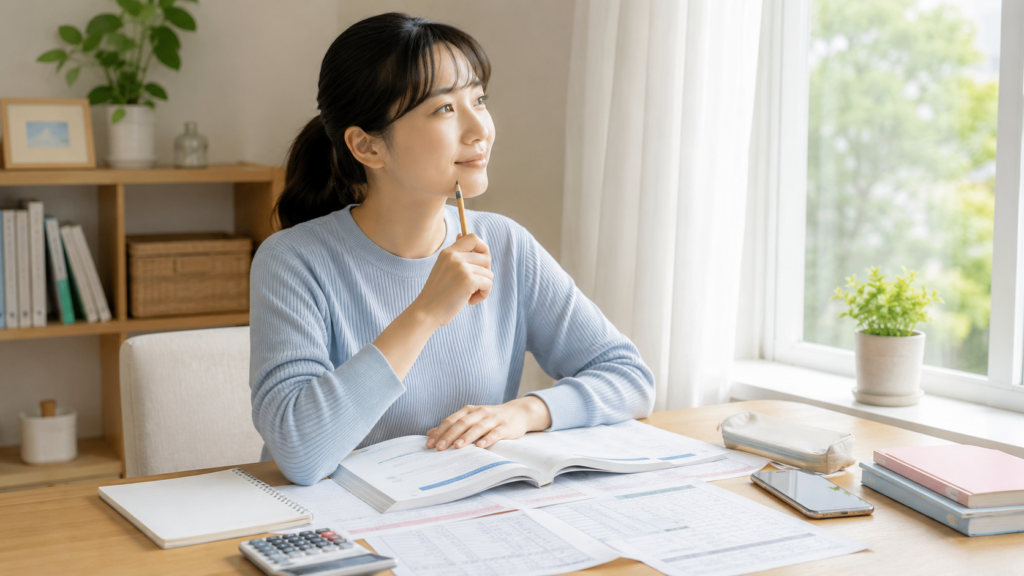 ユーキャン医療事務の再受験に向けてテキストとレセプト問題を復習する様子
