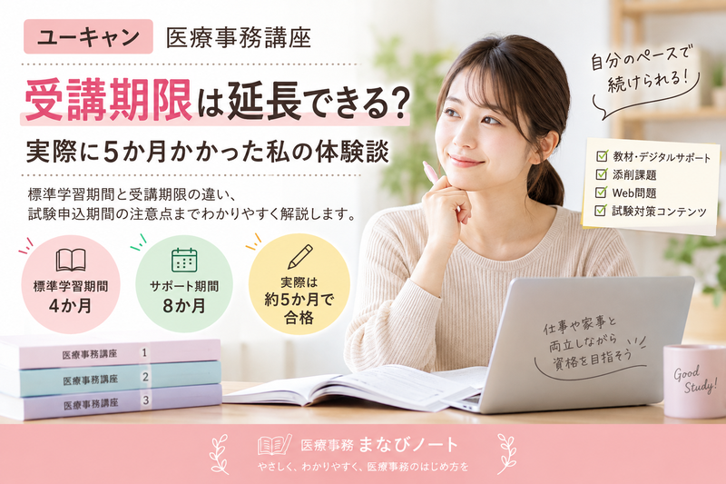 ユーキャン医療事務講座の受講期限と学習期間を確認する女性のイメージ